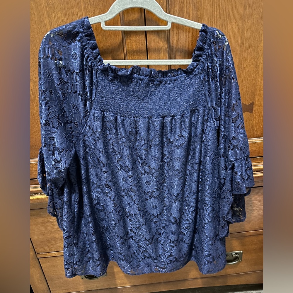 Cato Blue Flutter Sleeve Ruffled Blouse